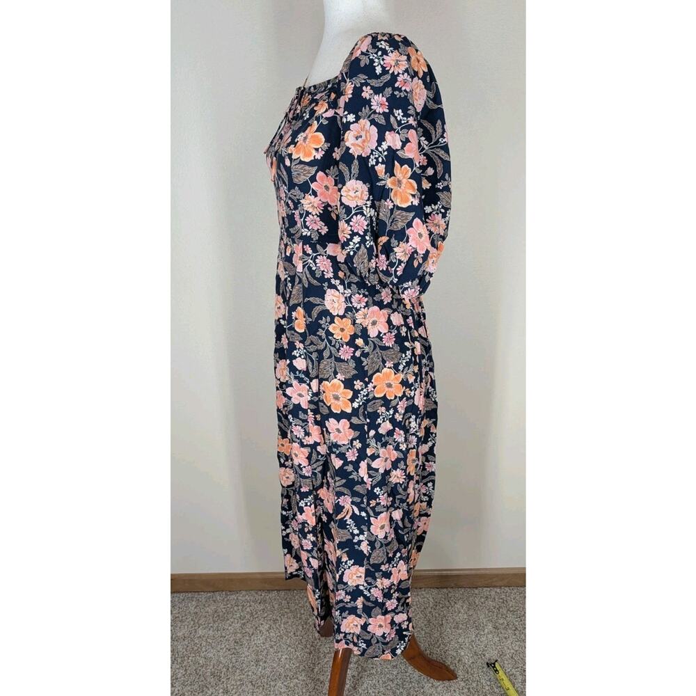 Old Navy Puff-Sleeve Floral-Print Pintucked Smocked Midi Swing Dress Size Small - Picture 5 of 13